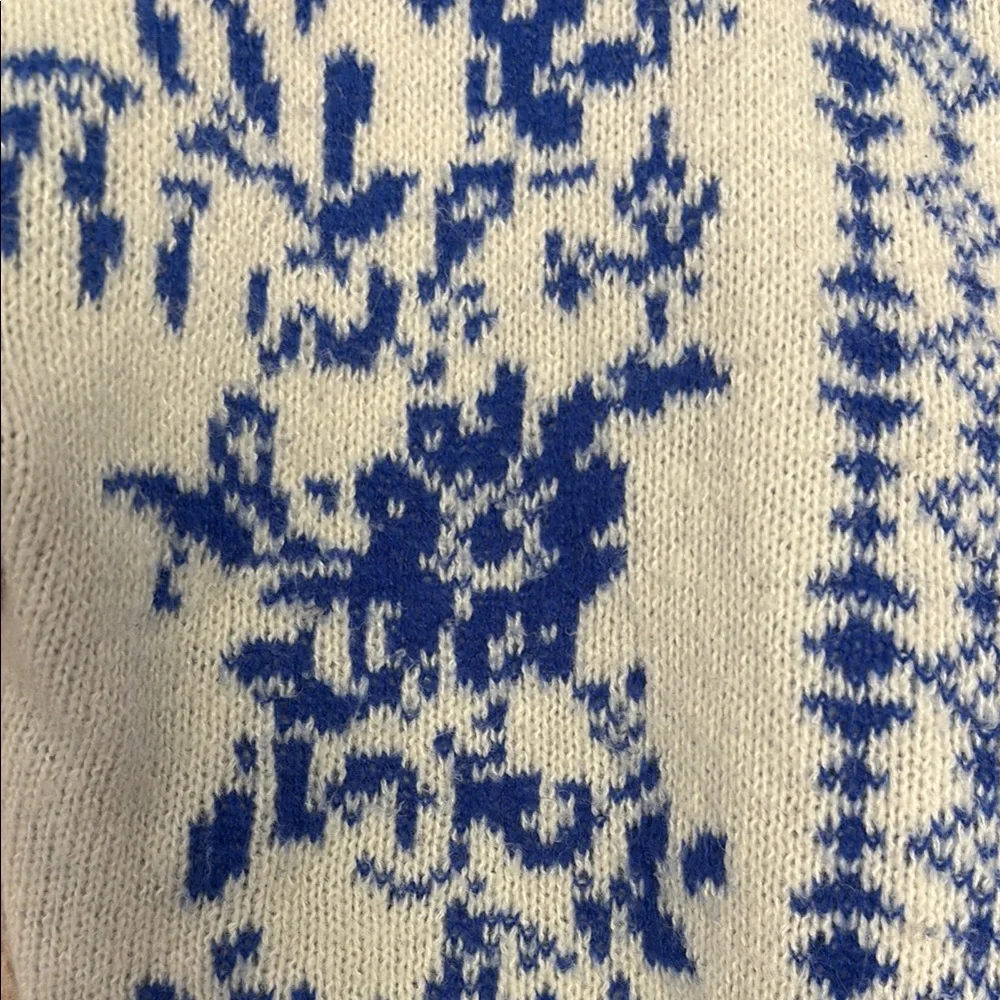 SHEIN Cream and Blue Patterned Knit Jacket - Picture 3 of 4